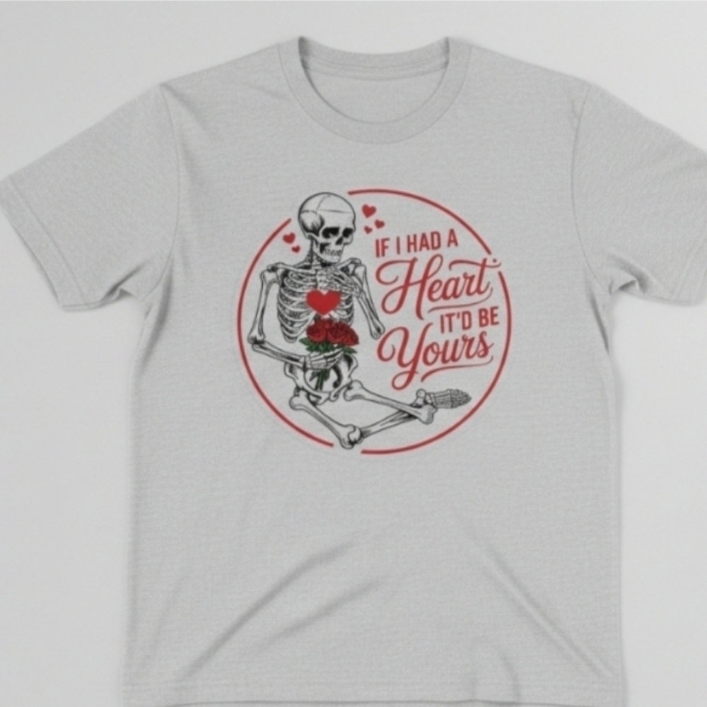 Gothic Valentine Skeleton Tee • “If I Had a Heart It’d Be Yours” • Funny Dark - Picture 12 of 12